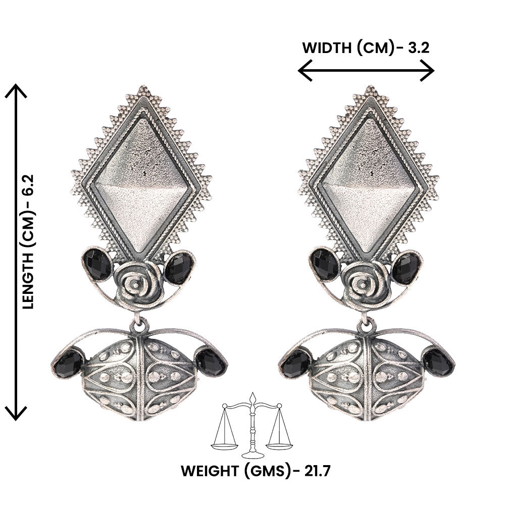 Suvarna- Silver Brass Oxidised dangler earrings