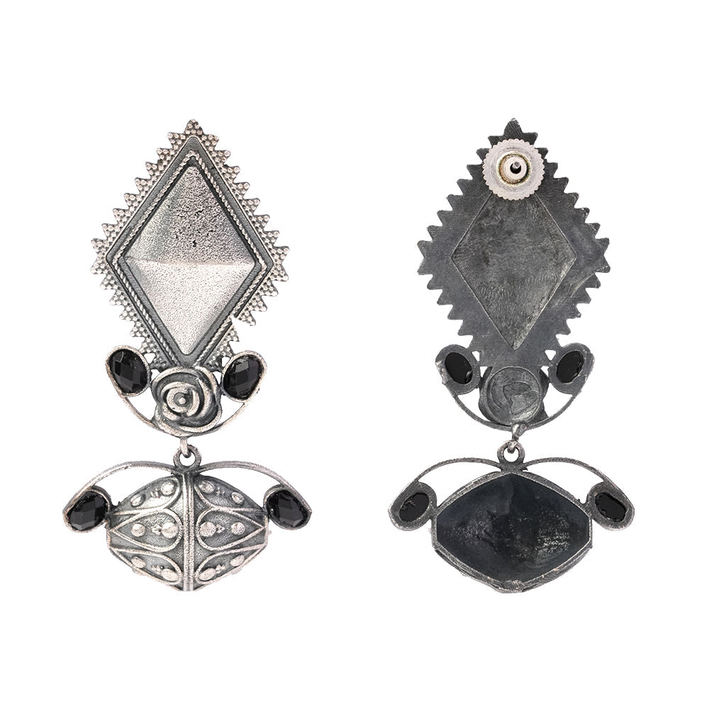 Suvarna- Silver Brass Oxidised dangler earrings