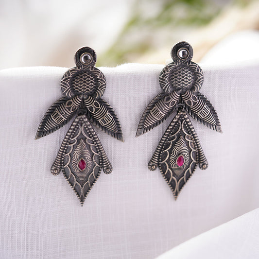 Patra- Silver Brass Oxidised Jhumka earrings
