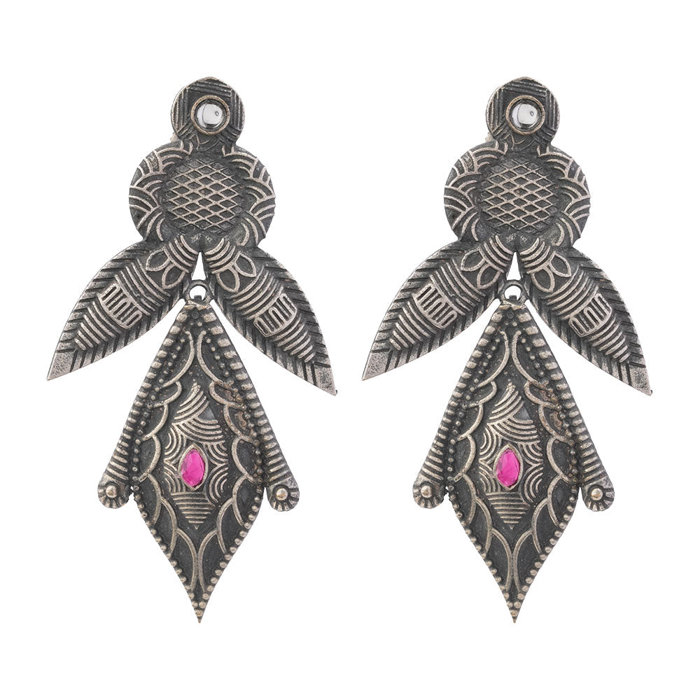Patra- Silver Brass Oxidised Jhumka earrings