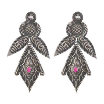 Patra- Silver Brass Oxidised Jhumka earrings