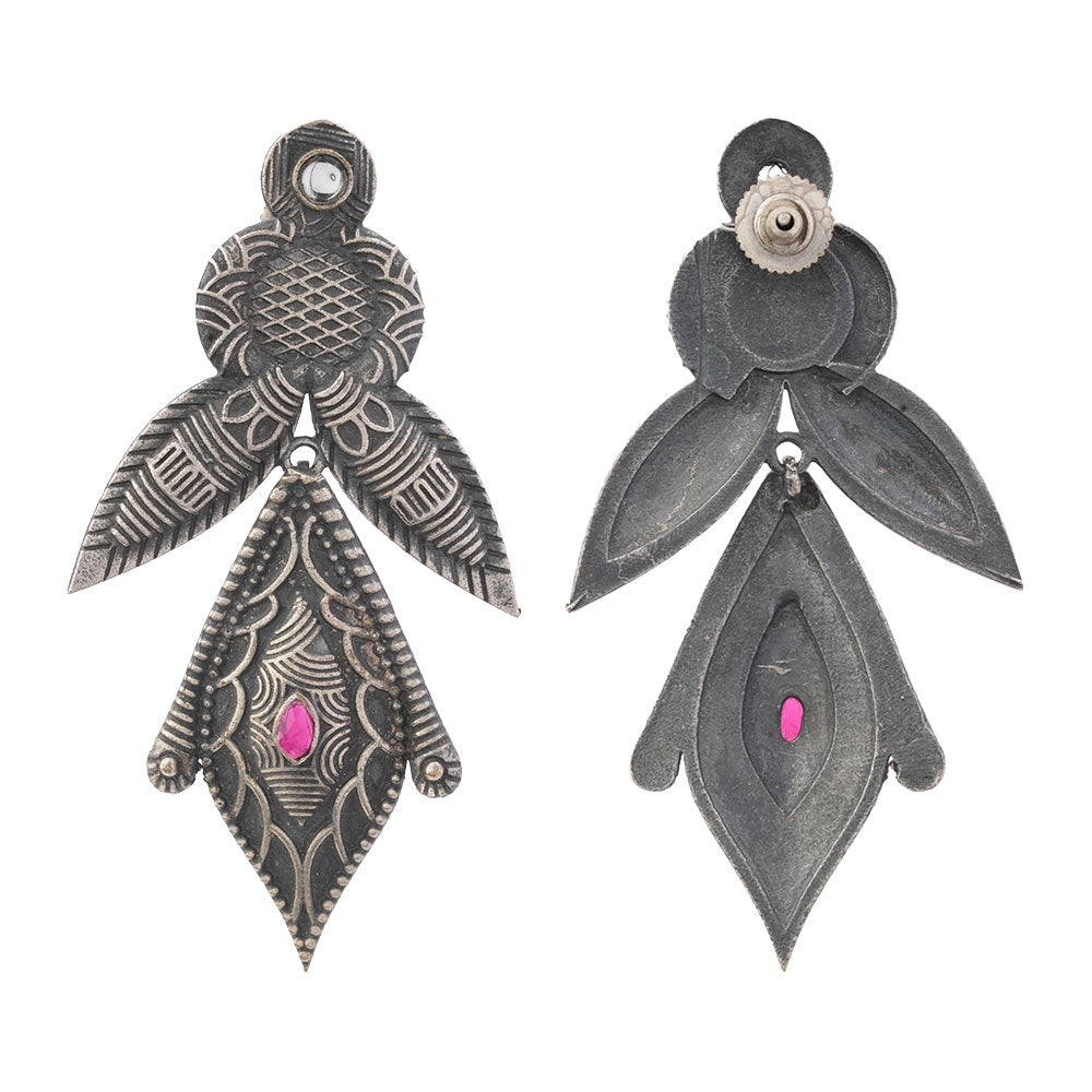 Patra- Silver Brass Oxidised Jhumka earrings