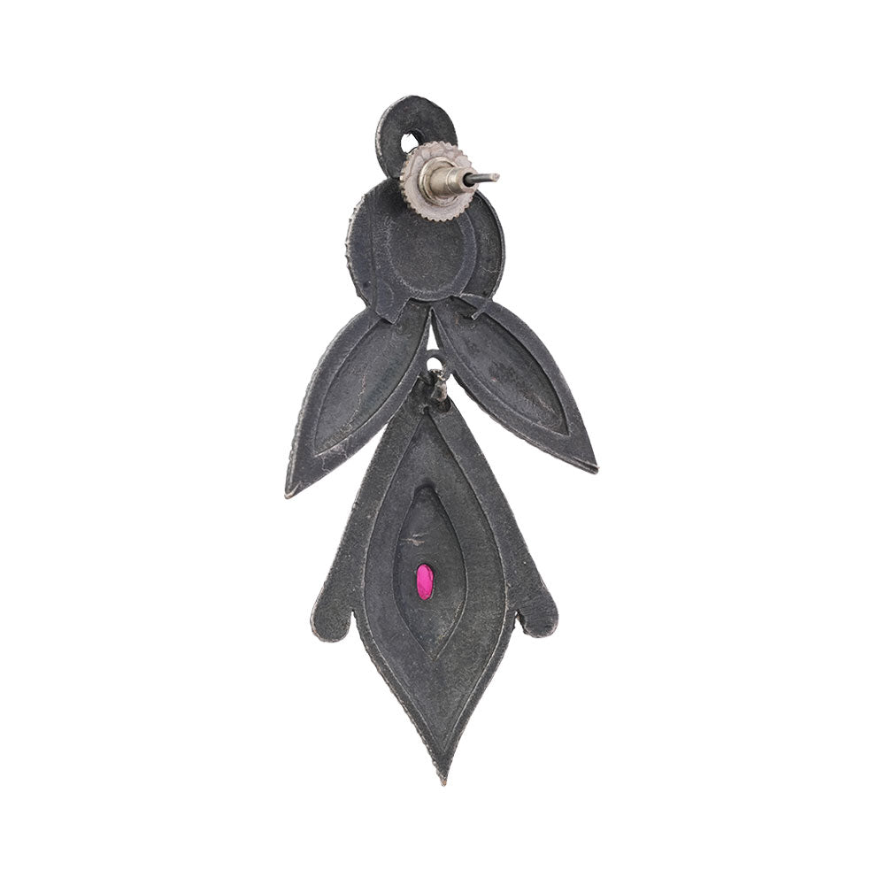 Patra- Silver Brass Oxidised Jhumka earrings