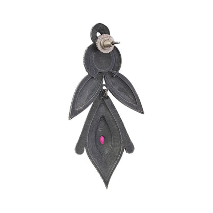 Patra- Silver Brass Oxidised Jhumka earrings