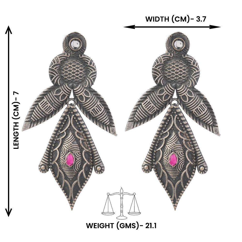 Patra- Silver Brass Oxidised Jhumka earrings