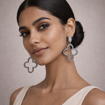 Patrali- Silver Brass Oxidised dangler earrings