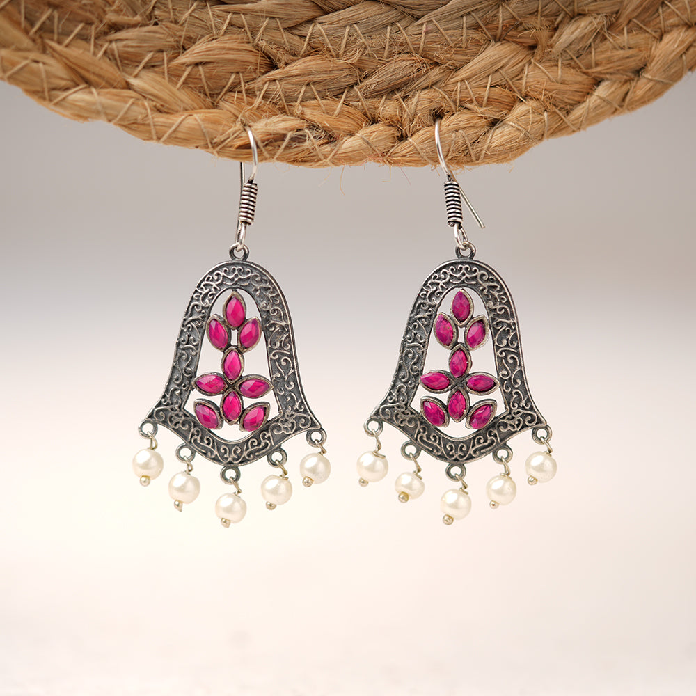 Latika- Silver Brass Pearl dangler earrings