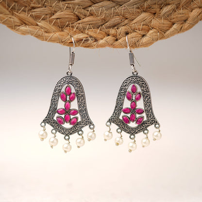 Latika- Silver Brass Pearl dangler earrings