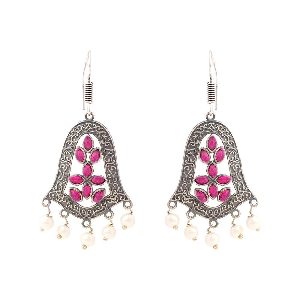 Latika- Silver Brass Pearl dangler earrings