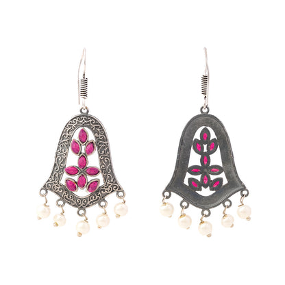 Latika- Silver Brass Pearl dangler earrings