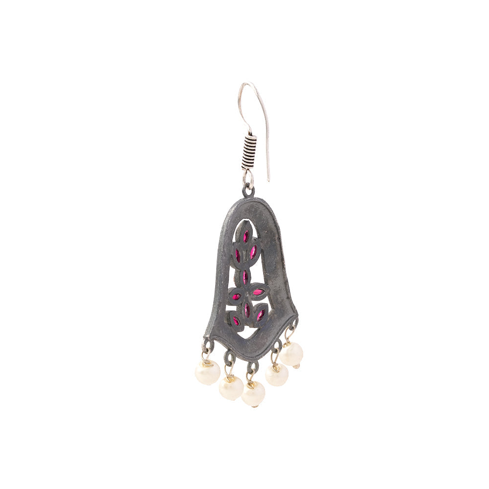 Latika- Silver Brass Pearl dangler earrings