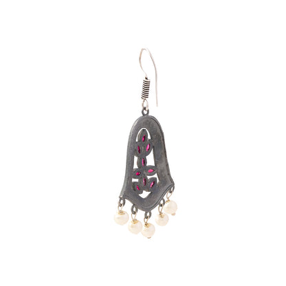 Latika- Silver Brass Pearl dangler earrings