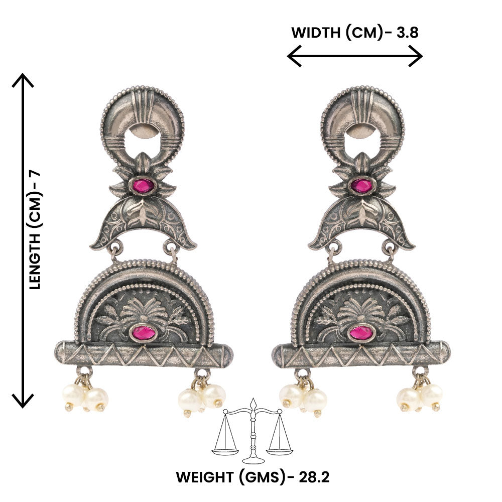 ChandraBansi- Silver Brass Oxidised Jhumka earrings
