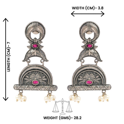 ChandraBansi- Silver Brass Oxidised Jhumka earrings