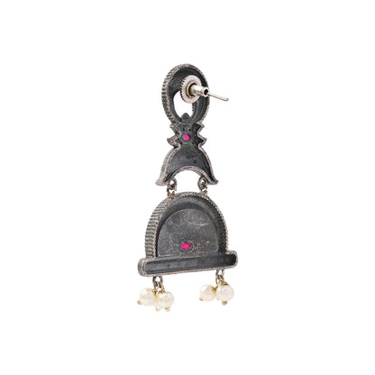ChandraBansi- Silver Brass Oxidised Jhumka earrings