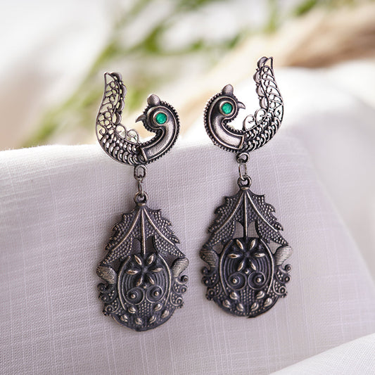 Suvarna- Silver Brass Oxidised dangler earrings