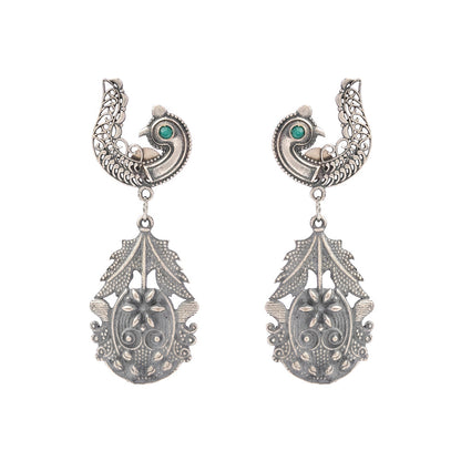 Suvarna- Silver Brass Oxidised dangler earrings