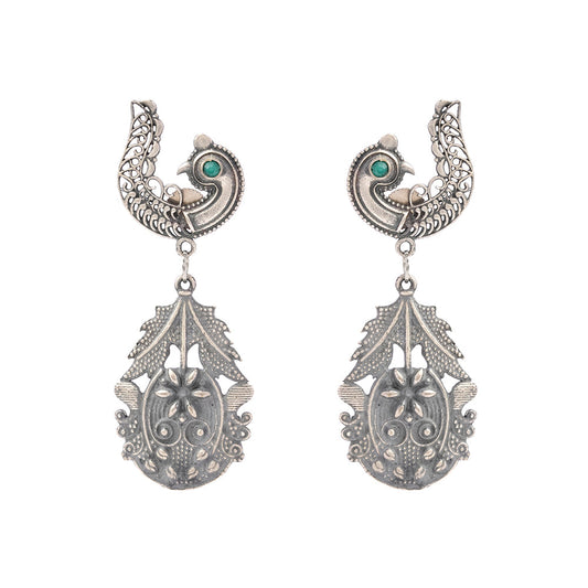 Suvarna- Silver Brass Oxidised dangler earrings