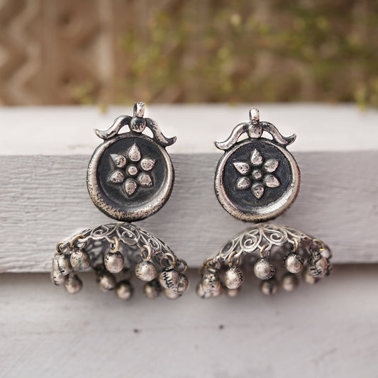 Kusum- Silver Brass ghunghroo dangler earrings