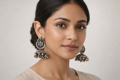 Kusum- Silver Brass ghunghroo dangler earrings