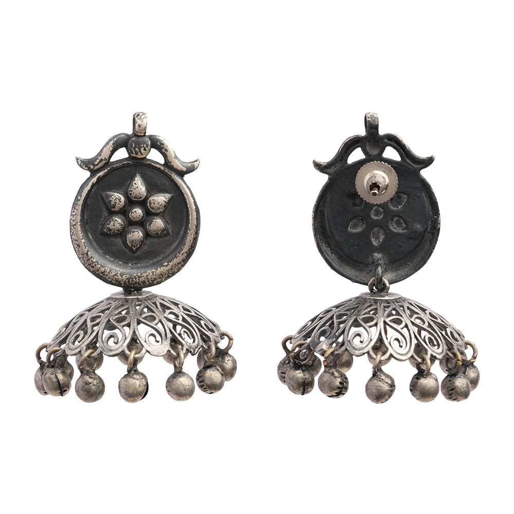 Kusum- Silver Brass ghunghroo dangler earrings