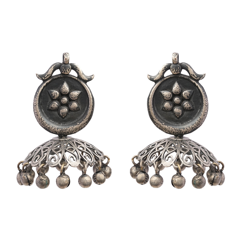 Kusum- Silver Brass ghunghroo dangler earrings