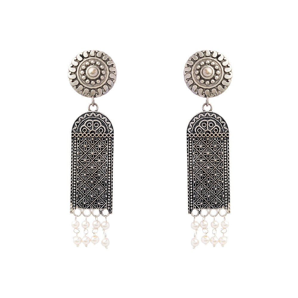 Jharokha- Silver Brass Oxidised Jhumka earrings