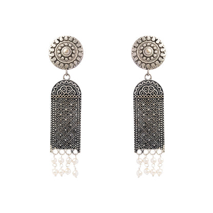 Jharokha- Silver Brass Oxidised Jhumka earrings