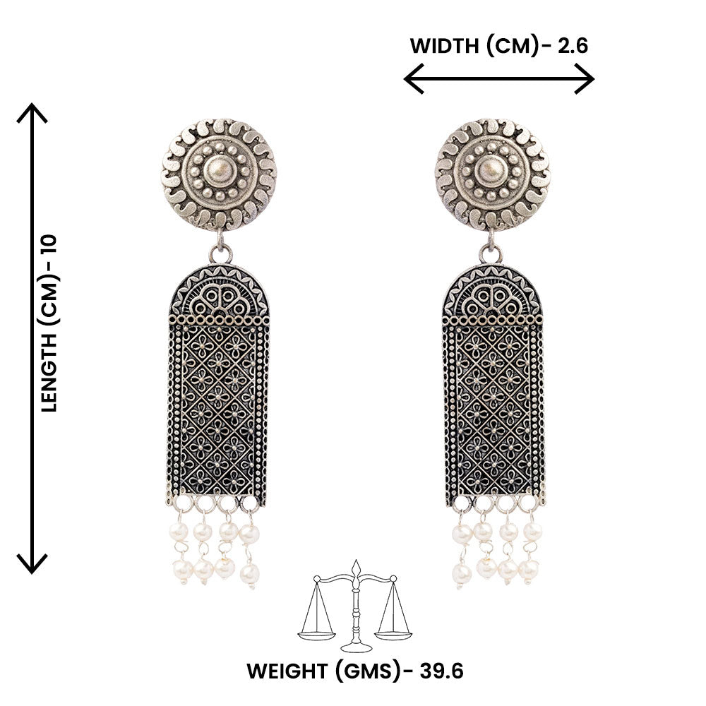 Jharokha- Silver Brass Oxidised Jhumka earrings