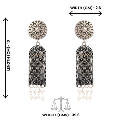 Jharokha- Silver Brass Oxidised Jhumka earrings