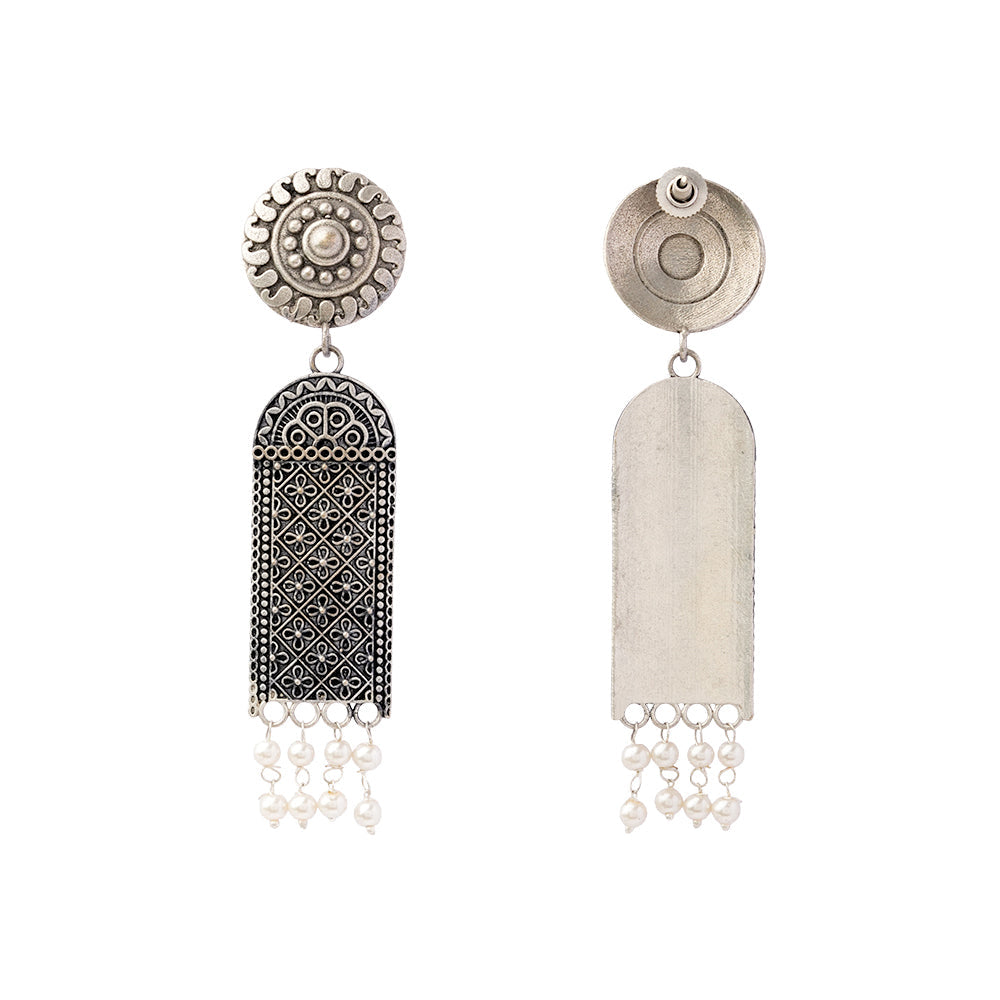 Jharokha- Silver Brass Oxidised Jhumka earrings