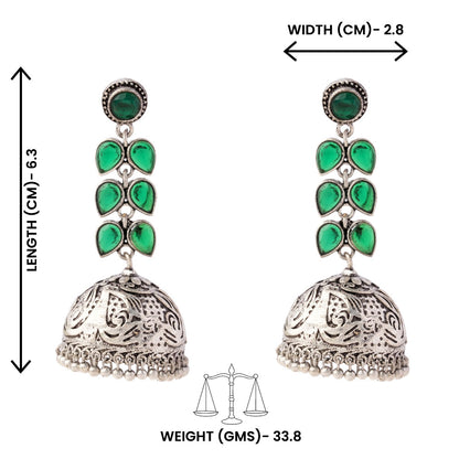 Shyamika- Silver Brass Oxidised Jhumka Earrings(Green)