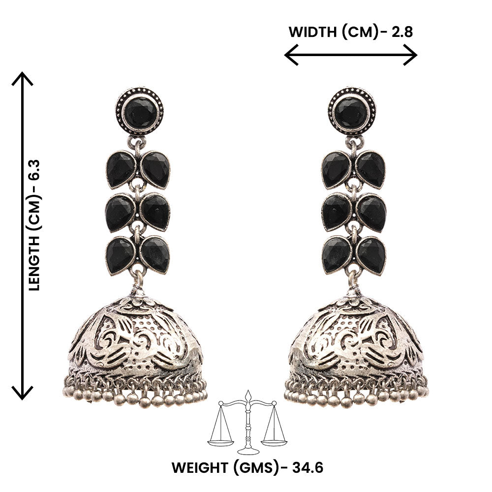 Shyamika- Silver Brass Oxidised Jhumka Earrings(Black)