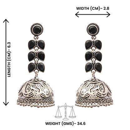 Shyamika- Silver Brass Oxidised Jhumka Earrings(Black)