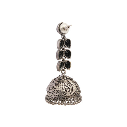 Shyamika- Silver Brass Oxidised Jhumka Earrings(Black)