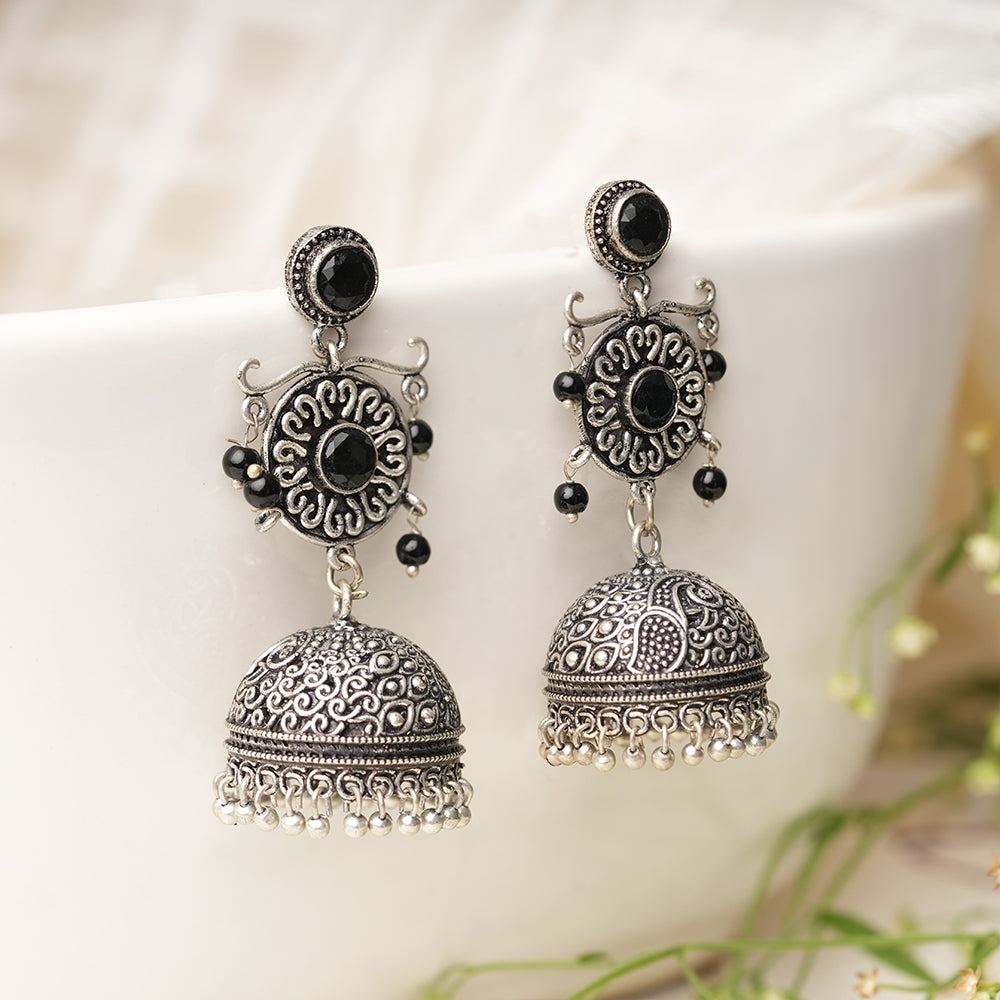 Mallika- Silver Toned Brass Jhumka Earrings