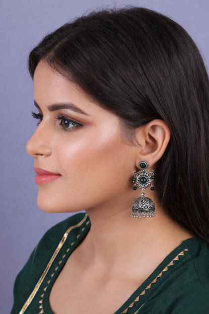 Mallika- Silver Toned Brass Jhumka Earrings