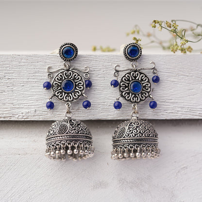 Mallika- Silver Toned Brass Jhumka Earrings