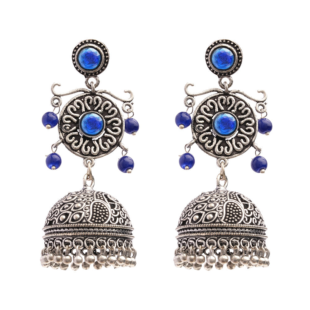 Mallika- Silver Toned Brass Jhumka Earrings