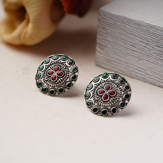 Manik- Silver Brass Stone-Studded Stud Earrings