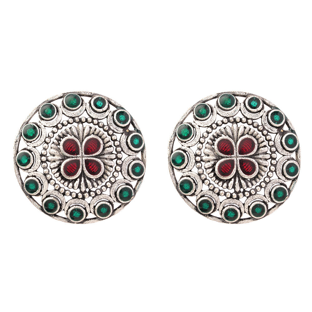 Manik- Silver Brass Stone-Studded Stud Earrings
