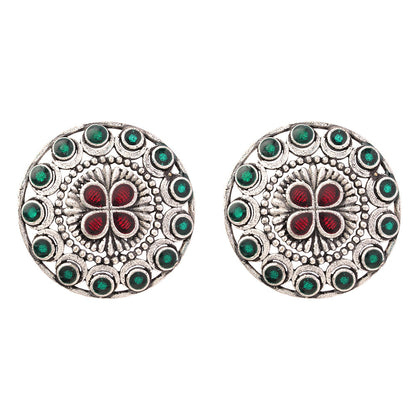 Manik- Silver Brass Stone-Studded Stud Earrings