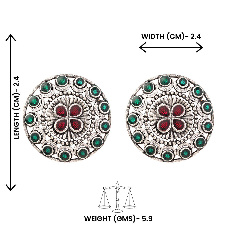 Manik- Silver Brass Stone-Studded Stud Earrings