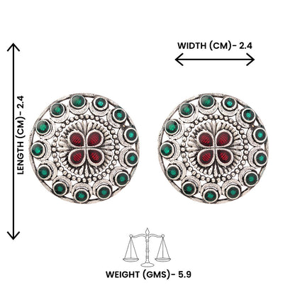 Manik- Silver Brass Stone-Studded Stud Earrings