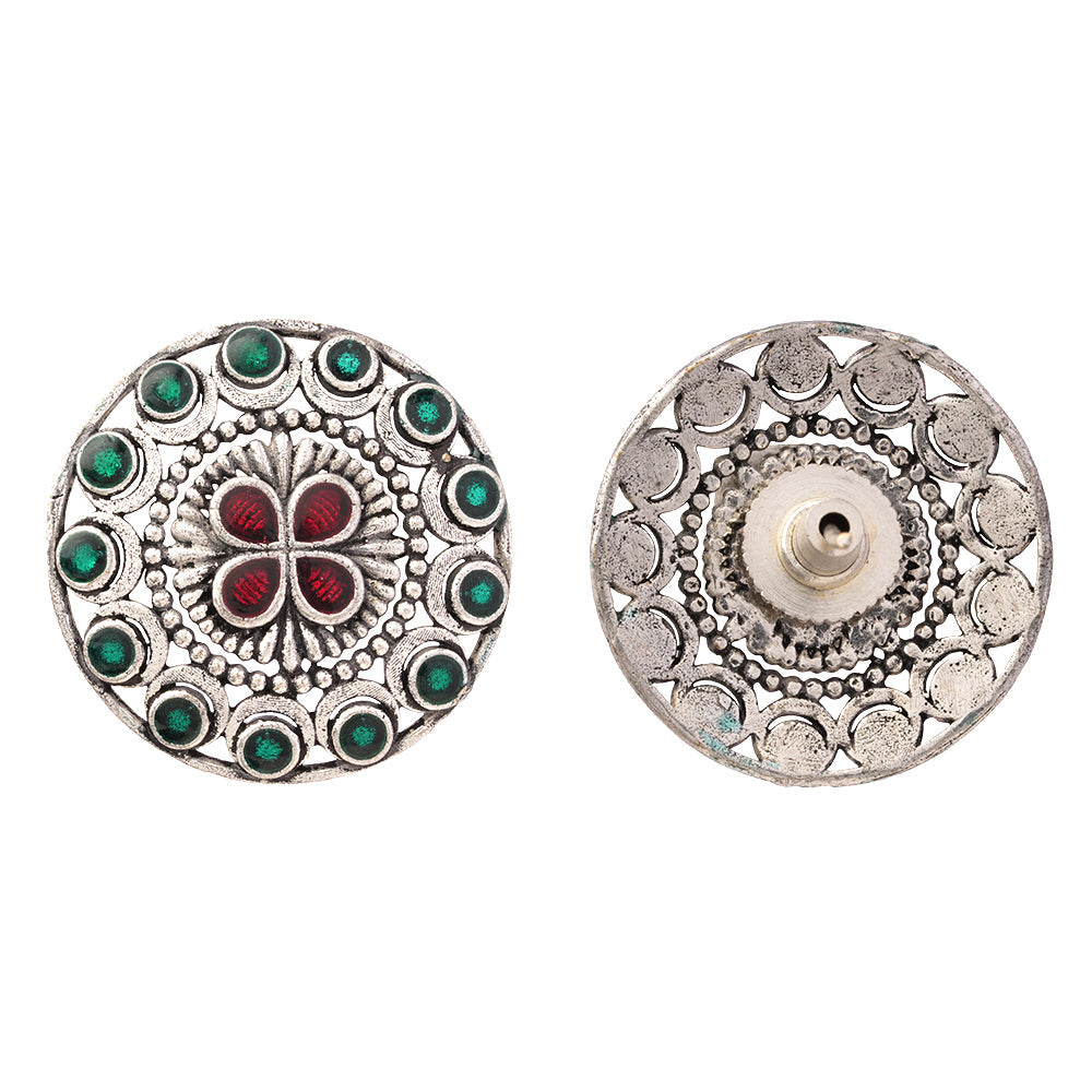Manik- Silver Brass Stone-Studded Stud Earrings