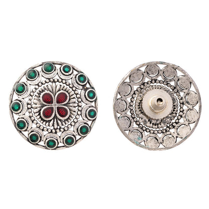 Manik- Silver Brass Stone-Studded Stud Earrings