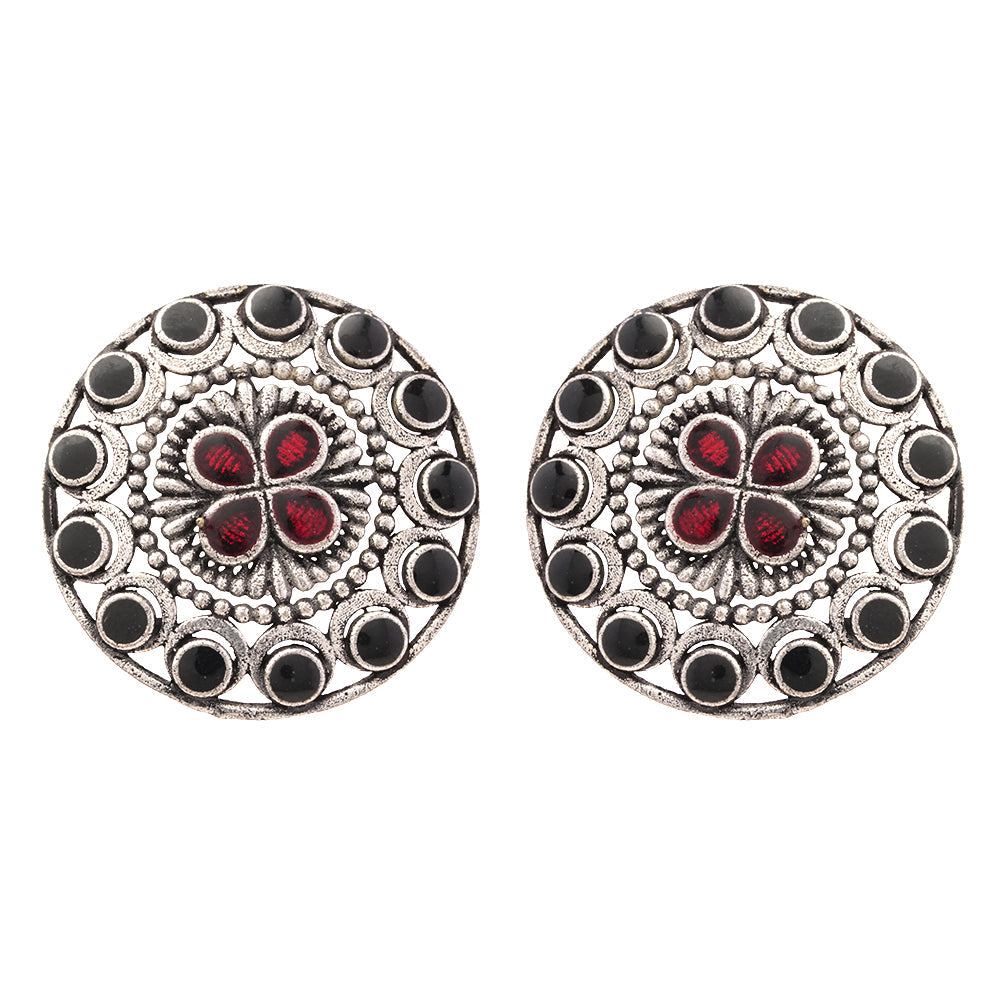 Gulab- Silver Brass Stone-Studded Stud Earrings