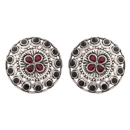 Gulab- Silver Brass Stone-Studded Stud Earrings