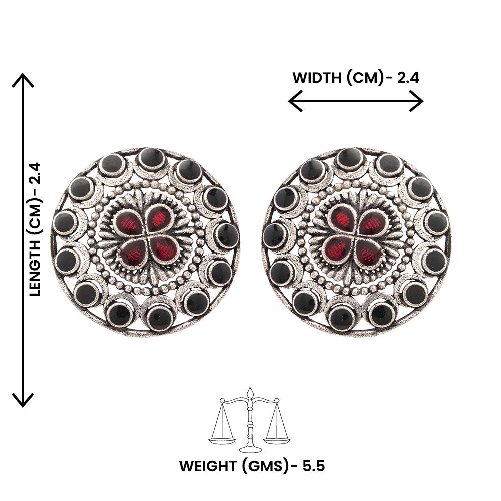 Gulab- Silver Brass Stone-Studded Stud Earrings