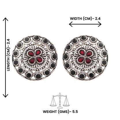 Gulab- Silver Brass Stone-Studded Stud Earrings